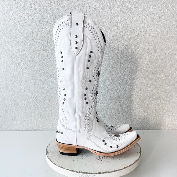 Lane COSSETTE Womens White Cowboy Boots 6.5 Western Cowgirl Mid Calf Pointed Toe - Picture 2 of 11